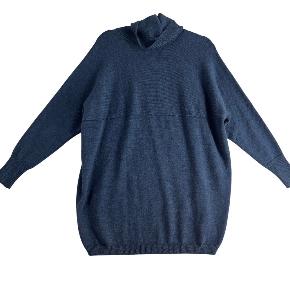 Eileen Fisher Italian Merino Wool Chic Turtleneck Oversized Sweater Navy Blue XS